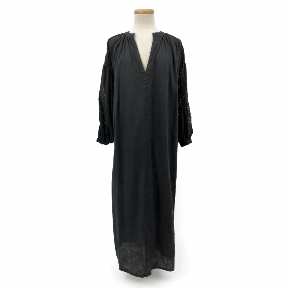 V. DE Vinster M Balloon Dress Black Eyelet maxi 0236 long Sleeve Cotton medium